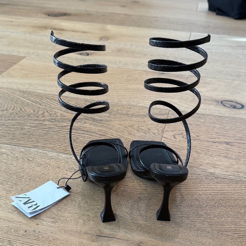 Zara Black Spiral Heeled Sandals - Picture 3 of 4
